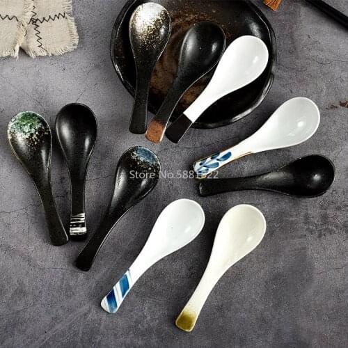 Household Ceramic Spoon Spoon Japanese Cuisine Tableware Small Rice Spoon Creative Retro Spoon