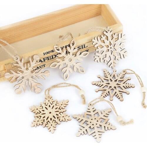 6pcs/set Wooden Snowflake Christmas Pendants Christmas Decorations Hanging Wood Craft Ornaments Xmas 2022 New Year Party Decor