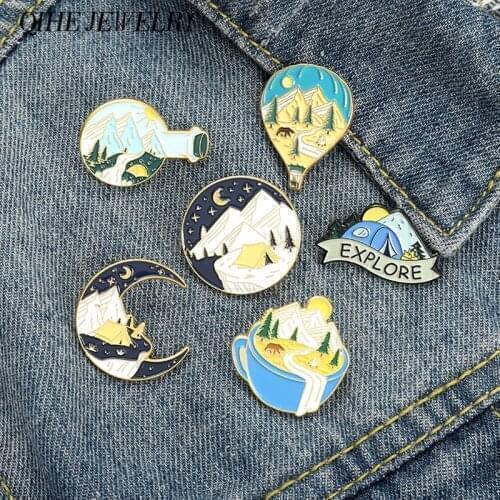 Mountains Enamel Pin Pin Starry Night Badges Adventure Camping National Park Forest Brooches Gift for Hikers Travelers
