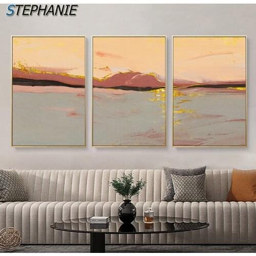 Nordic Landscape Mountain Canvas Paintings Modern Golden Pink Posters and Prints Wall Art Pictures for Living Room Home Decor