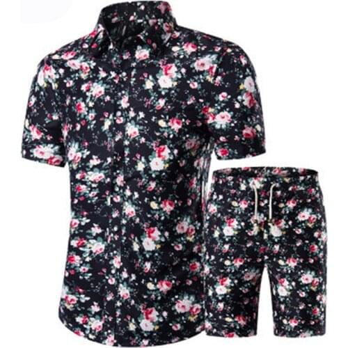 Fashion Floral Print Shirts+Shorts Men Set 2020 Summer Short Sleeve Shirts Casual Men Hawaii Clothing Sets Tracksuit Plus Size