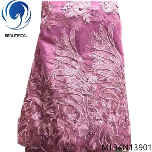 Beautifical nigerian lace fabrics Special offer Wholesale embroidery tulle mesh lace fabric for dress net lace fabric ML34N139
