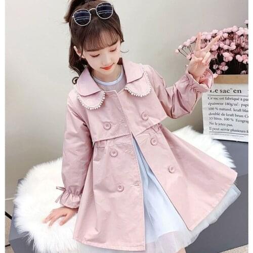 Girls 2021 New Spring Autumn Jacket Mid-Length Solid Color Korean Fashion Big Childrens Casual Windbreaker