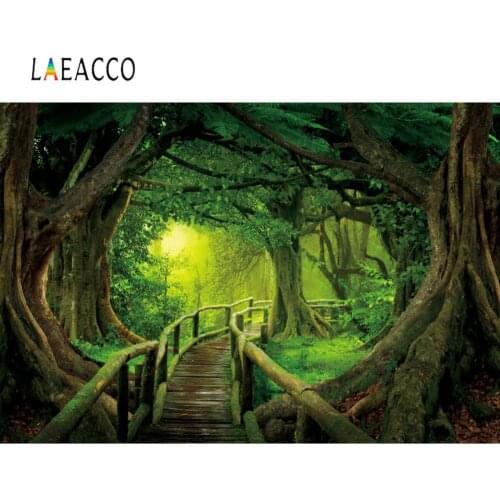 Laeacco Old Tree Green Forest Moss Shrub Grass Pathway Child Natural Scenic Photo Background Photography Backdrop Photostudio