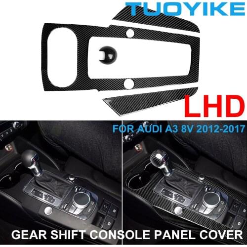 LHD RHD Car Styling Real Carbon Fiber Interior Gear Shift Knob Console Central Cover Panel Trim Sticker For Audi A3 8V 2012-2017