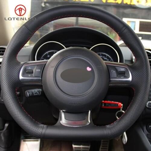 LQTENLEO Black Genuine Leather DIY Hand-stitched Car Steering Wheel Cover for Audi R8 2008-2010 TT 2008-2015