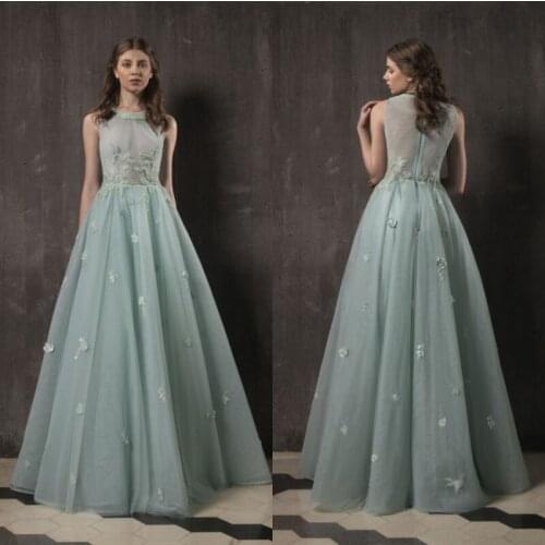 2020 Prom Dresses Jewel Sleeveless Lace Appliques Evening Gowns Custom Made Floor Length Special Occasion Dress