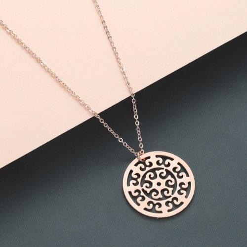 Kinitial Fashion Flower of Life Necklaces Karma Round Hollow Flower Pendant Mandala Sacred Religous Charm Jewelry for Women Gift