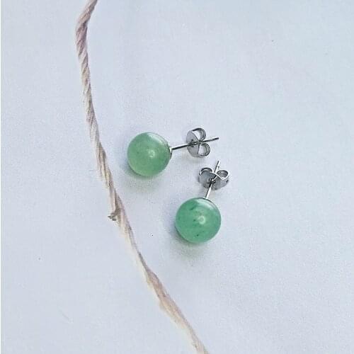 Trendy Earrings 925 Silver Jewelry with 8mm Round Shape Green Gemstone Stud Earrings Accessories for Women Wedding Party Gifts