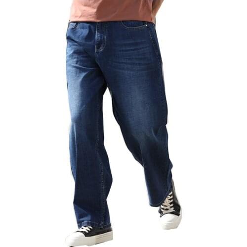 Mens summer slim jeans loose blue jeans hip-hop streetwear wide-leg pants