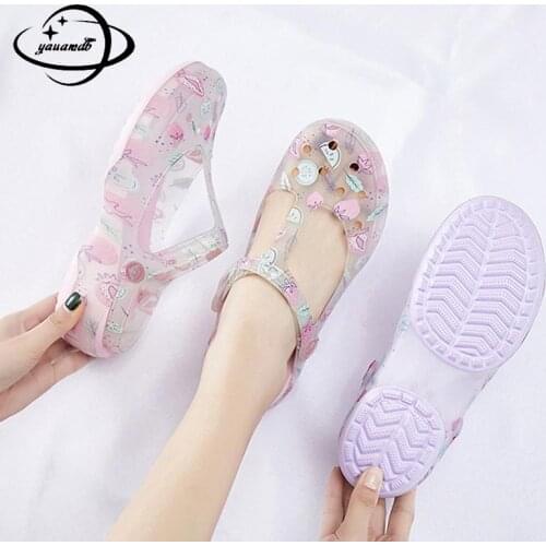 35-39 Womens Mules & Clogs Summer Female Croc Sandals Print Slip-On Jelly Comfortable Beach Slippers Ladies Garden Shoes Hy26
