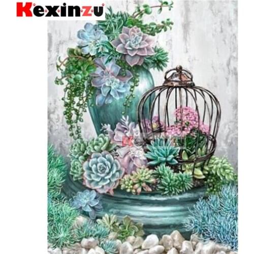 Kexinzu 5D DIY Full Square/Round Drill Diamond Painting "Flower basket" Embroidery Mosaic Cross Stitch Stickers Decor Gift X55