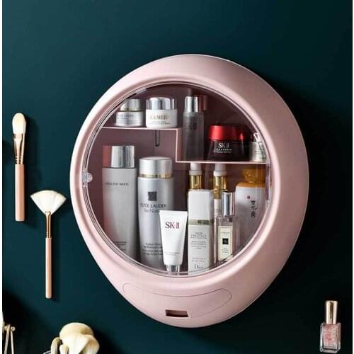 Wall-mounted Cosmetic Box Bathroom Without Punching Without Trace Stickers Round Storage Box Large Space Jewelry Storage Box