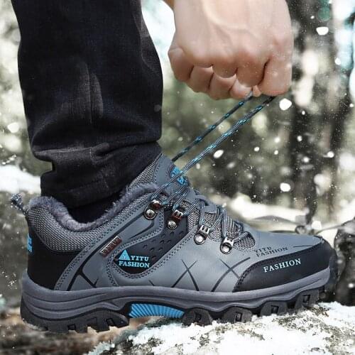 Men Plus Size Hiking Shoes Women Durable Male Sneakers Anti-Skid Outdoor Trekking Shoes Warm Plush Hunting Climbing Shoes