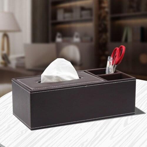 NEW Tissue Box Multi functional Napkin Holder PU Leather Remote Controller Storage Box Desk Organizer
