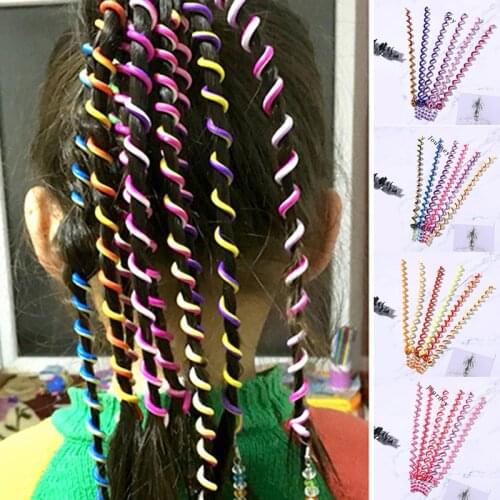 6Pcs/Pack Rainbow Color Headband Self-edited Hair Curler Girls Soft Pottery Spiral Elastic Hair Bands For Children Headwear