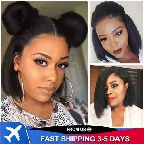 Kinky STW Straight Curly Front Human Hair Wigs Free Part 13x6 Swiss Lace Frontal Wig Pre Plucked Bleached Knots Natural Black