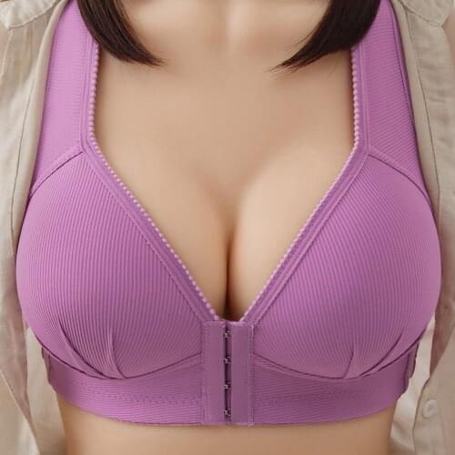 Push Up Bra Front Closure Sexy Solid Color Pure Cotton Thin Brassiere Bralette Seamless Bras For Women Underwear Plus Size B C