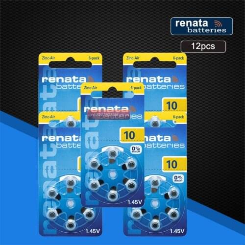 Renata 12pcs/2pack 1.45V Renata Maratone Plus Size ZA10 PR70 Zinc Air Battery