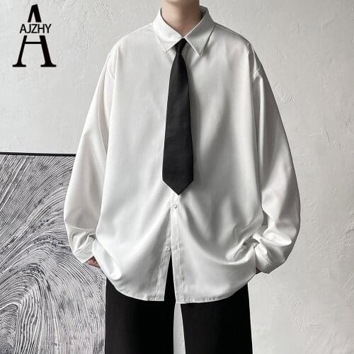 Streetwear Hip Hop Shirts for Men Oversized Loose Long Sleeve Shirt Dress Japanese Fashion Casual White Black Button Down Shirts