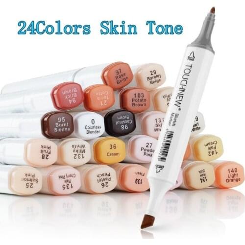 Marker Pen Pen Mixed Skin Color Art Marker Pen 12/24 Color Brush Skin Color Pen Art Hand-painted Color Cartoon Painting Oily Pen