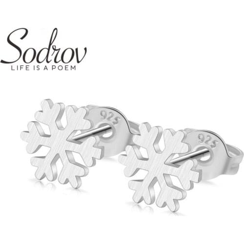 SODROV Classic 925 Sterling Silver Jewelry Snowflake Stud Earrings for Women Boucles d'oreilles Female Bijoux A1