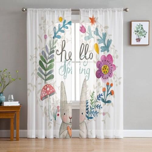 Abstract Rabbit Window Treatment Tulle Modern Sheer Curtains for Kitchen Living Room the Bedroom Curtains Decoration