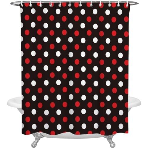 Waterproof Shower Curtains Black Background Red White Wave Dots Shower Curtain Frabic Polyester Bathroom decor Curtain