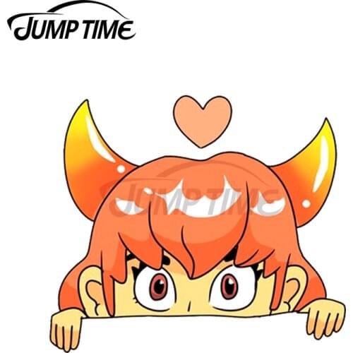 Jump Time 13 x8.8cm For Horned Girl Peeking Sticker Creative Car Sticker Cartoon Decal Bumper Scratch-proof Vinyl Material Decor