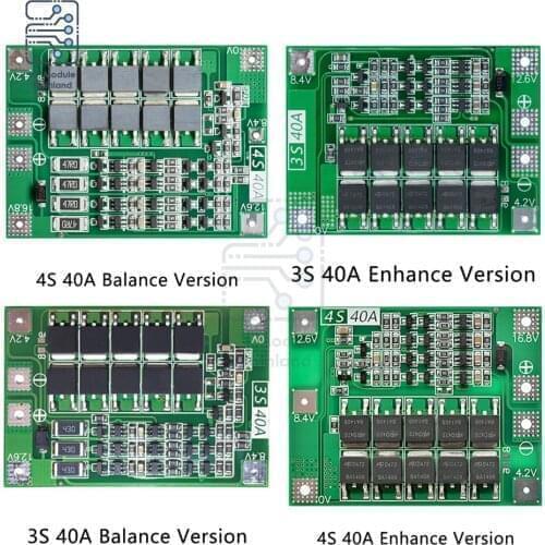 BMS 3S 4S 40A 18650 Li-ion Lithium Battery Protection Board with Balance Equalizer PCB For Drill Motor Power Bank Charging