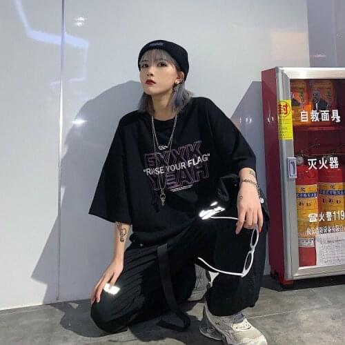 Short-sleeved Female 2021 New Summer Korean Version Ins Harajuku Style Phantom Letter Printed Personality Top Loose T-shirt Y2k