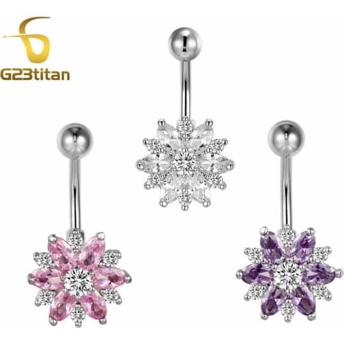 G23titan Flower Belly Button Rings Bulk Body Jewelry 16G Titanium Navel Piercing Bar Sexy Summer Beach Women Accessory