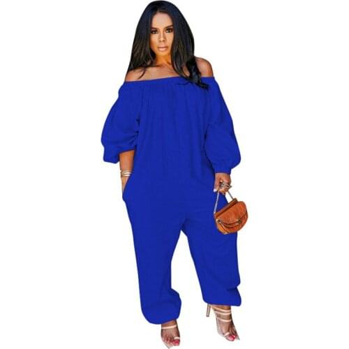 Fall 2020 Women New Casual Loose Jumpsuits Fashion Sexy Off Shoulder Wide Leg Long Pants Jumpsuit Bodysuit Romper Plus Size Ddlg