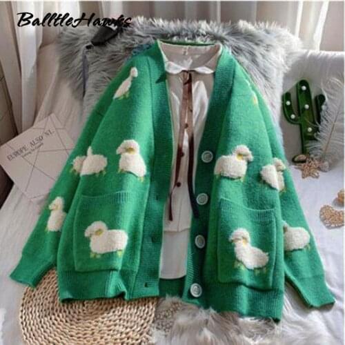 Autumn and Winter New Fashion Korean Womens Casual Sweater and Cardigan Long Sleeve V-Neck Button Oversized Jacket Cardigan