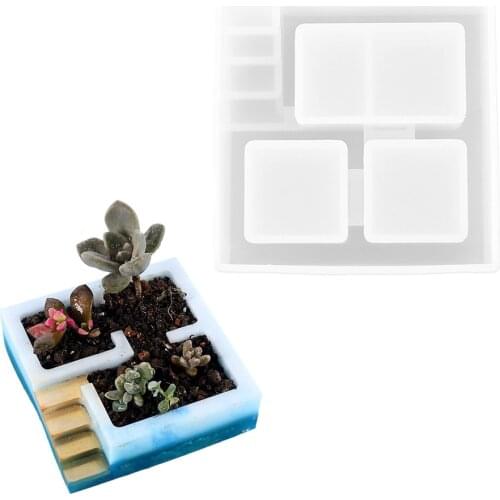 10.6x3.3CM DIY Crystal Epoxy Mould Succulent Flower Potted Silicone Square Bonsai Mold Creative Ashtray Mold JU0138
