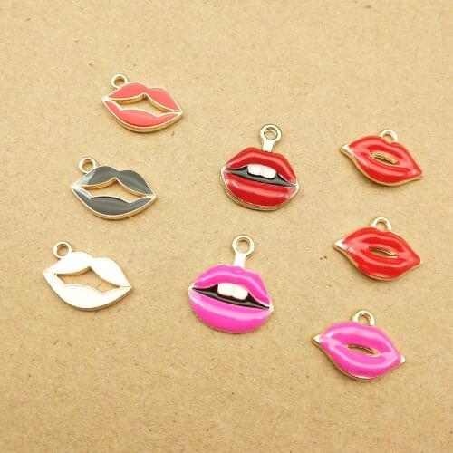 10PCS/Lot Sexy Red Lips Mouth Zinc Alloy Enamel Charms Pendant Jewelry DIY Handmade Earrings Bracelet Necklae