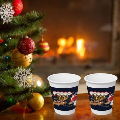 10Pcs Disposable Tableware Set 2020 Christmas Santa Claus Pattern Paper Cup New Year Tableware Party Decoration Supplies