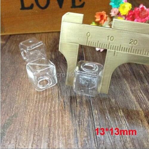 100pcs/lot 13*13mm square cube cute mini glass globes handmade Glass bubble sample bottle empty vial pendant jewelry findings