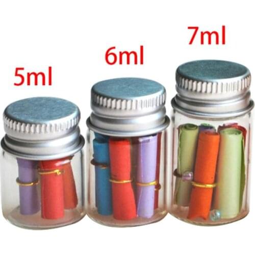 100 pcs/lot Wholesale Empty Glass Bottle Aluminium Lid Transparent Fillable Paper strip Wishing Jars Drifting Bottle Birthday