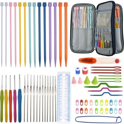 17pcs 0.6-4.5mm Crochet Hooks Set 7 Pairs Knitting Needles Set Scissors Rulers Sewing Tools Accessories Sets With Case Crochet