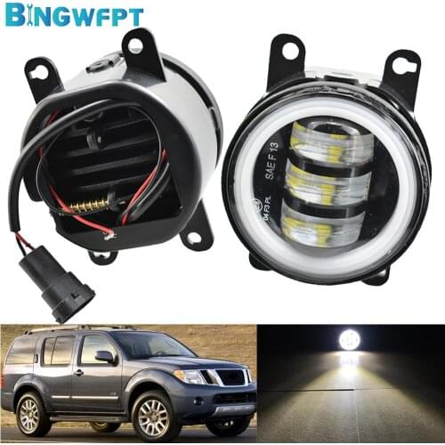 2X LED 12V Fog Lights Angel Eye Fog Lamp Assembly DRL For Nissan Pathfinder Closed Off-Road Vehicle R51 2005-2012