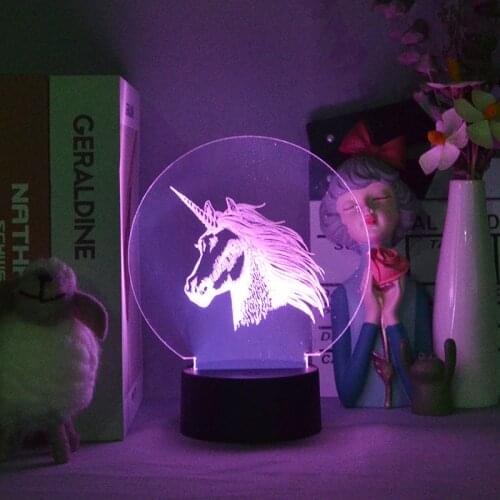 Unicorn 3D Picture Lamp Led Battery Touch Colorful Night Lights RGB Neon Birthday Gift Bedroom Table Desktop Decoration For Home