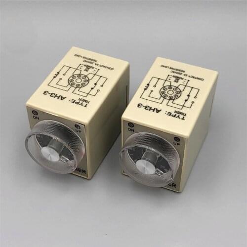 5pcs AH3-3 Time Relay DC 24V 10S 30S 60S 3M Power On Delay Timer 24VDC 10S/30S/60S/180S Second Knob Control 5A 250VAC 8Pin