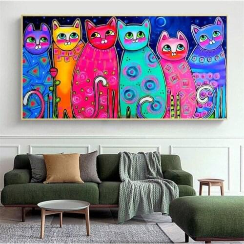 Abstract Colorful Cats Canvas Art Posters And Prints Modern Animals Canvas Paintings Wall Art Nordic Art Pictures For Kids Room