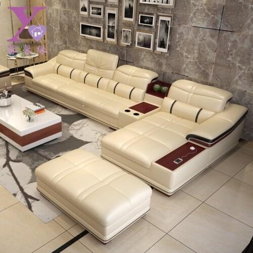 Head large and small family living room corner storage function Leather sofa