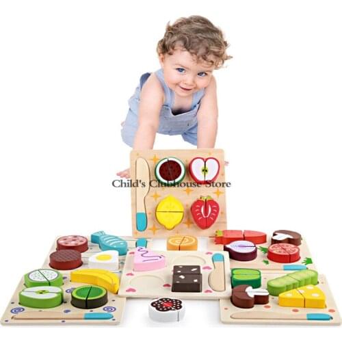 Wooden Simulation of Vegetables and Fruits to See Childrens Fruits Cognition Play Toys Puzzles Parent Child Interaction