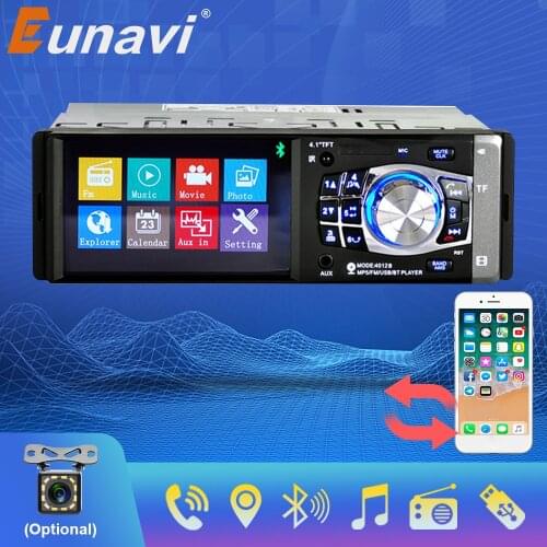 Eunavi 1din Bluetooth Autoradio Car Stereo Radio Touch Screen FM Aux Input USB AUX 12V In-dash 1 din 4.1" MP3 Multimedia Player