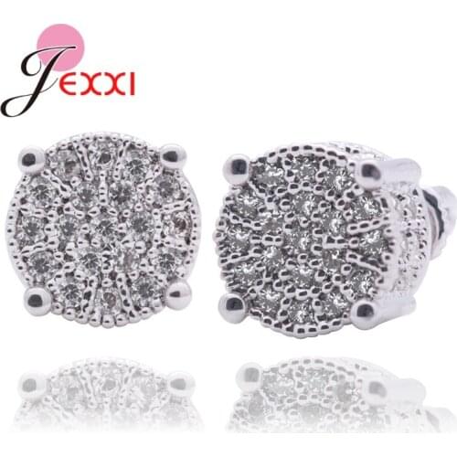 Hot Selling 925 Sterling Silver Round Cubic Zirconia Stud Earrings Women Girls Shiny Colorful Earring Stud For Wedding