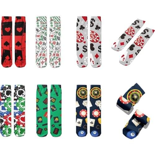 Cotton Socks Funny Poker Card Tube Socks Compression Fashion Mixed Cotton Winter Warmth Funny Female Sock High Quality Unisex