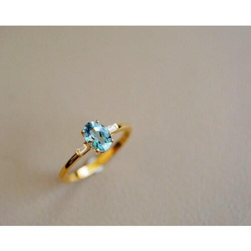 JHY609 Jewellery Solid 18K White Gold Nature 0.7ct Blue Aquamarine Gemstones Rings for Women Fine Jewelry Presents